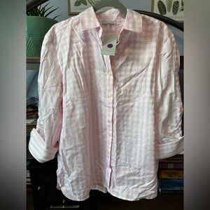New - Hinston Wu Women’s 3/4 Button Down Sleeve Pink/white gingham Shirt Sz XL